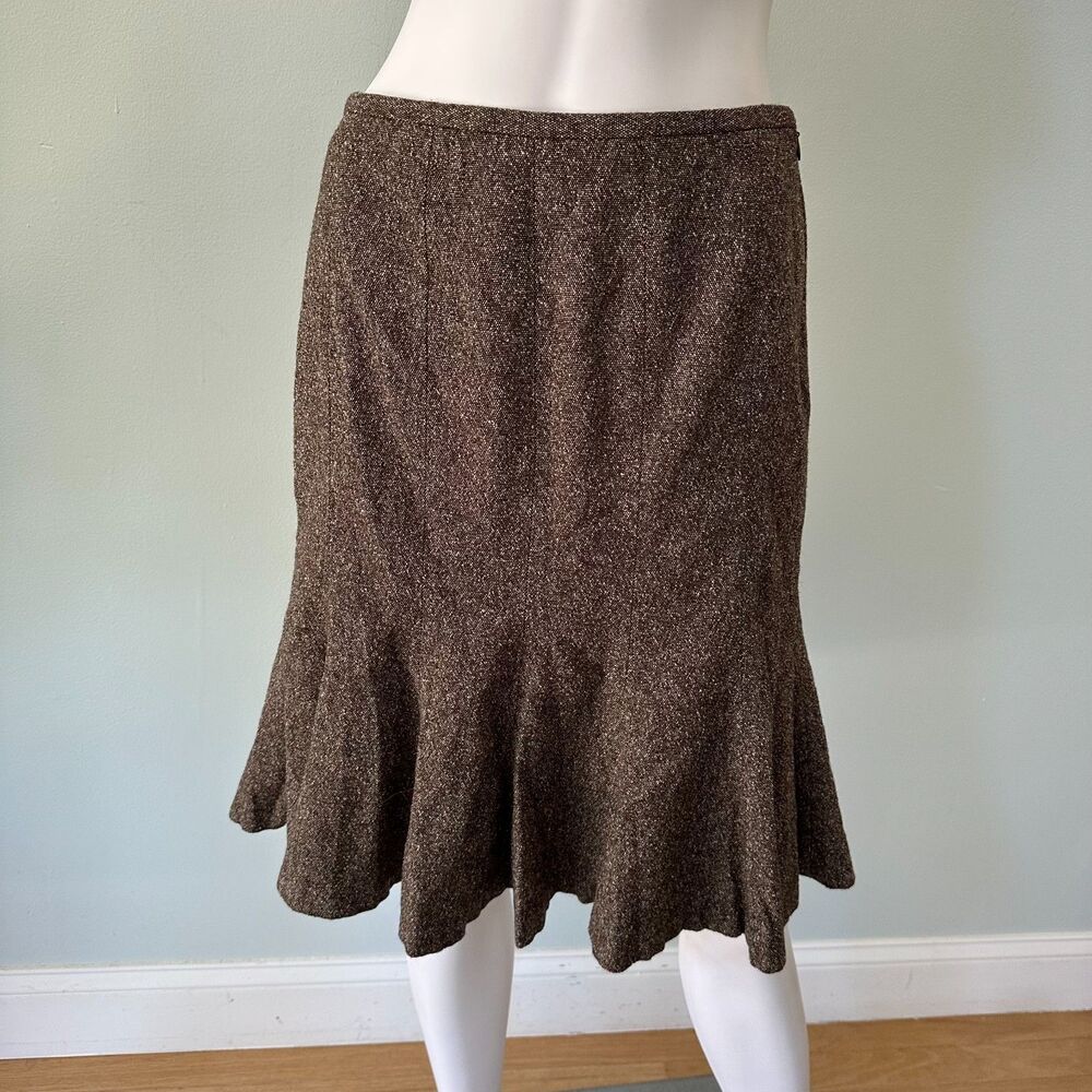 Ann Taylor LOFT Brown Tweed Ruffle Hem Skirt Women's Size 6 Silk Wool Blend
